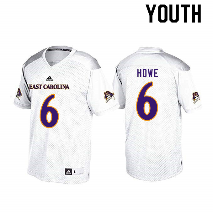 Youth #6 Hussein Howe ECU Pirates College Football Jerseys Sale-White - Click Image to Close